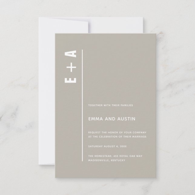 Neutral Modern Minimal Bold Initials Wedding Invitation (Front)