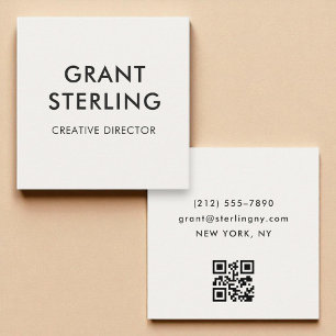 Neutral Modern Minimal Typography QR Code Square Business Card