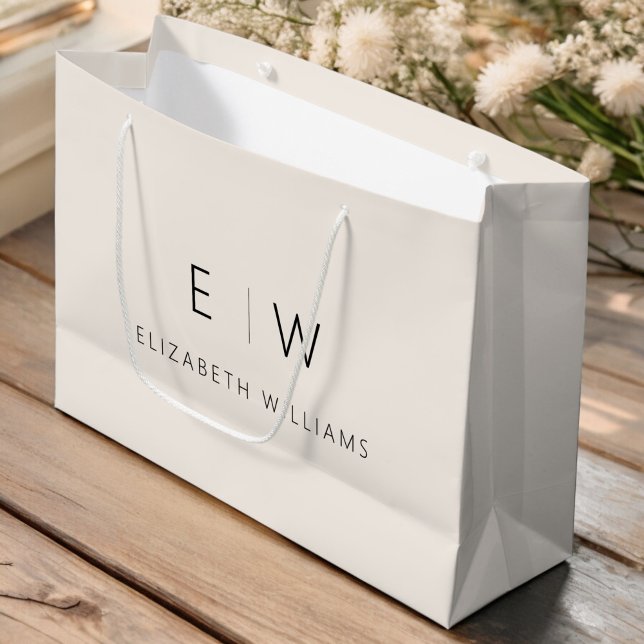Neutral Modern Minimalist Monogram Name Large Gift Bag (Creator Uploaded)