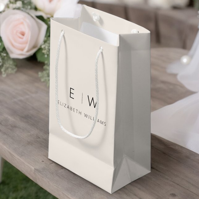 Neutral Modern Minimalist Monogram Name Small Gift Bag (Creator Uploaded)