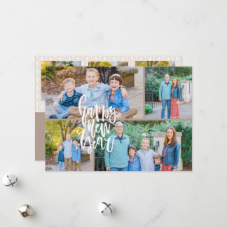 Neutral Modern Minimalist Seven-Photo New Years Holiday Card