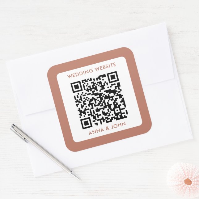 neutral modern minimalist wedding qr code square sticker (Envelope)