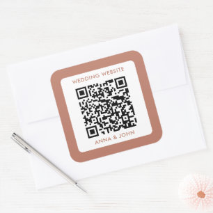 neutral modern minimalist wedding qr code square sticker