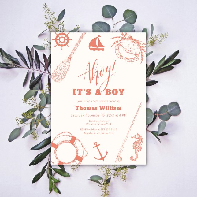 Neutral Modern Nautical Fishing Boy Baby Shower  Invitation (Neutral Modern Nautical Fishing Boy Baby Shower Invitation)