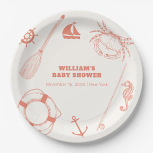 Neutral Modern Nautical Fishing Boy Baby Shower  Paper Plate