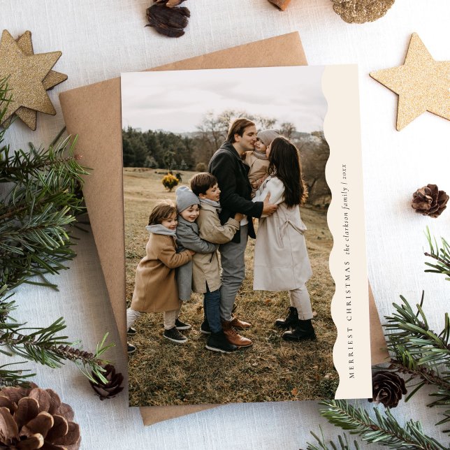 Neutral Modern Simple Wavy Two Photo Christmas  Holiday Card (Creator Uploaded)