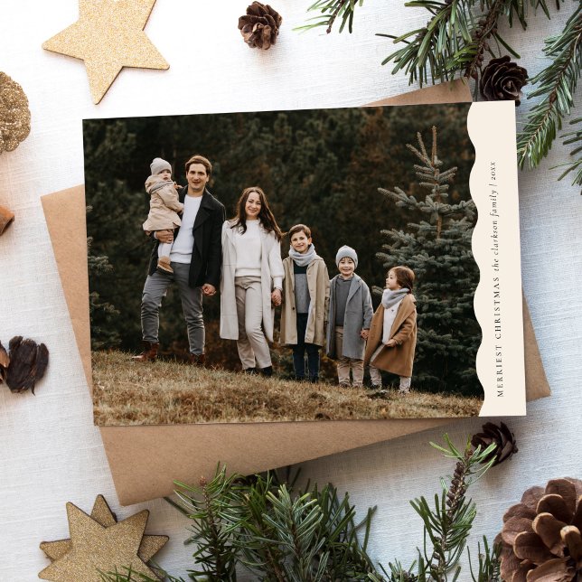 Neutral Modern Simple Wavy Two Photo Christmas  Holiday Card (Creator Uploaded)