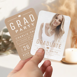 Neutral Modern Typography Photo Graduation Invite