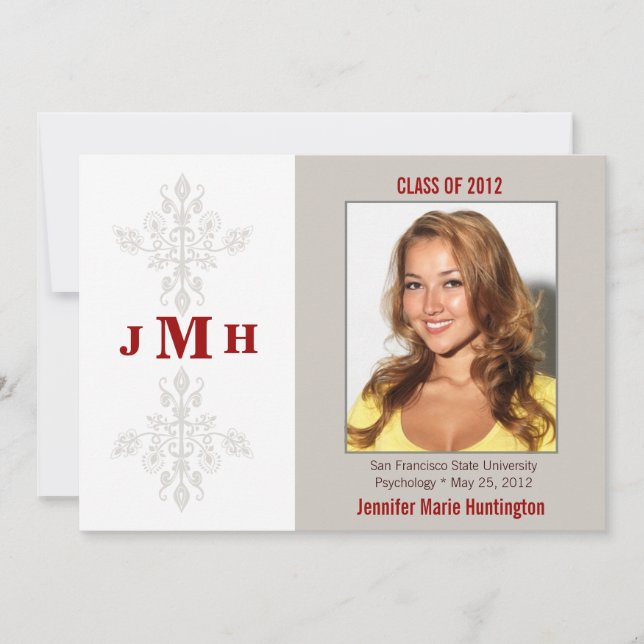 Neutral Monogram Graduate Announcement (Front)