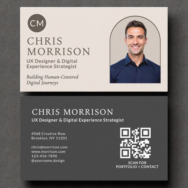 Neutral Monogram Professional QR Code Photo  Business Card (Creator Uploaded)