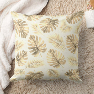 Neutral Monstera and Palm Leaves Pattern Cushion