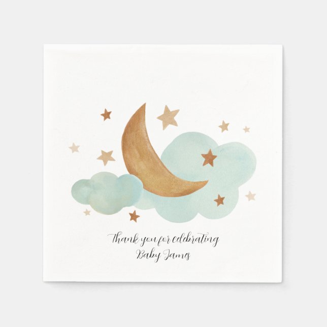 Neutral Moon and Stars Paper Napkin (Front)