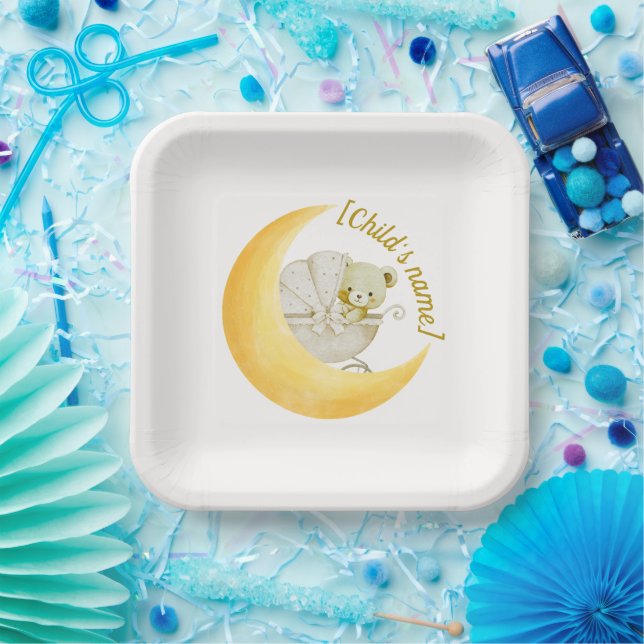 Neutral Moon Baby Shower Editable Paper Plate (Party)