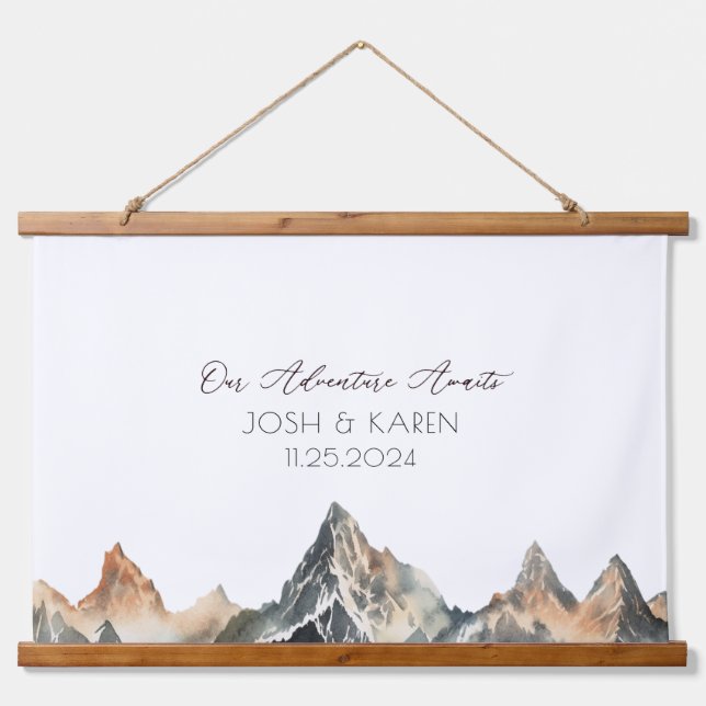 Neutral Mountain Alternative Wedding Guest Book  Hanging Tapestry (Front)