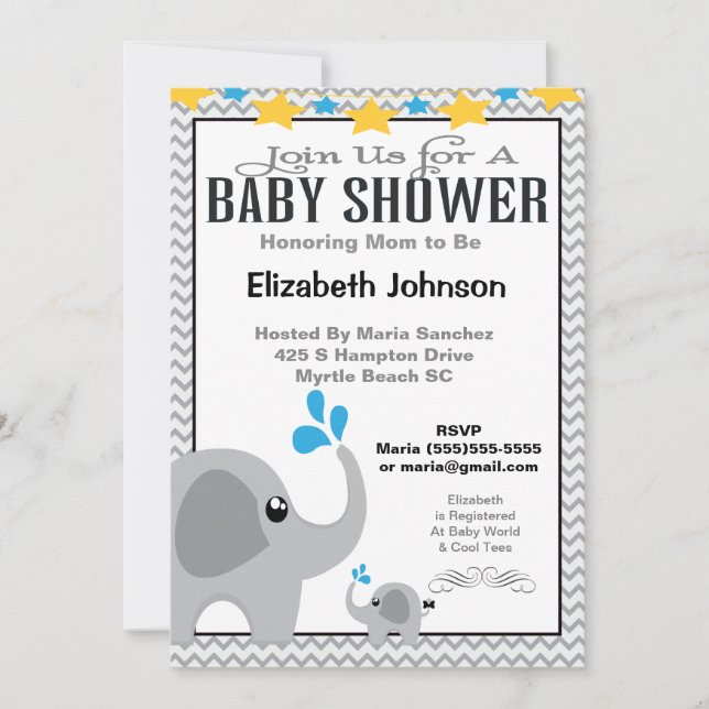 Neutral Mum & Baby Elephant Baby Shower Invitation (Front)