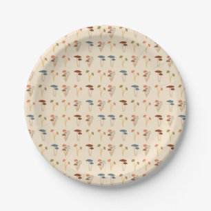 Neutral Mushrooms Pattern Paper Plate