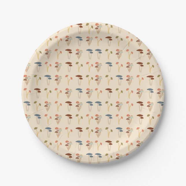 Neutral Mushrooms Pattern Paper Plate (Front)