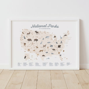 Neutral National Parks Map Woodland Nursery Decor