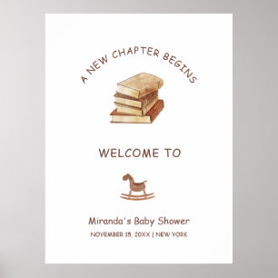 Neutral New Chapter Book Baby Shower Welcome Poster