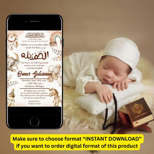 Neutral Newborn Baby Muslim Birth Announcement (Creator Uploaded)