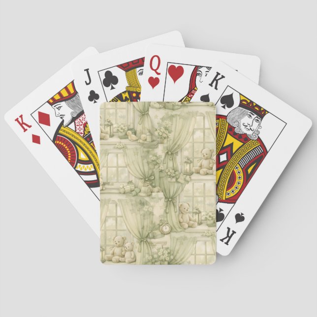 Neutral Nursery Teddy Bear Room Beige Pattern (2) Playing Cards (Back)