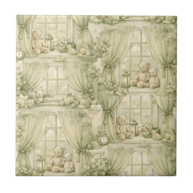 Neutral Nursery Teddy Bear Room Beige Pattern (2) Tile (Front)