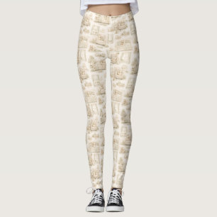 Neutral Nursery Teddy Bear Room Beige Pattern Leggings