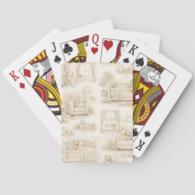Neutral Nursery Teddy Bear Room Beige Pattern Playing Cards (Back)