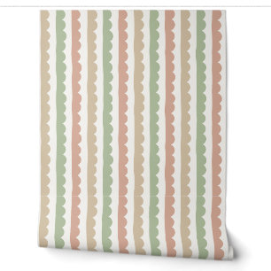 Neutral Oat, Sage and Clay Scallop Stripe Wallpaper