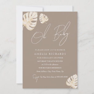 Neutral Oh Baby Boho Leaf Baby Shower  Invitation