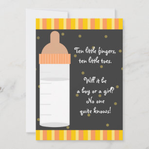 Neutral Orange Baby Bottle Baby Shower Invitations