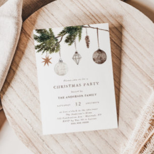 Neutral Ornaments Christmas Party Invitation