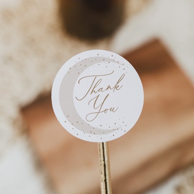 Neutral Over the Moon Baby Shower Classic Round Sticker (Creator Uploaded)