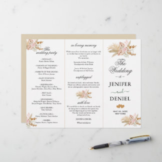 Neutral Palm and Pampas Flower Decor Wedding