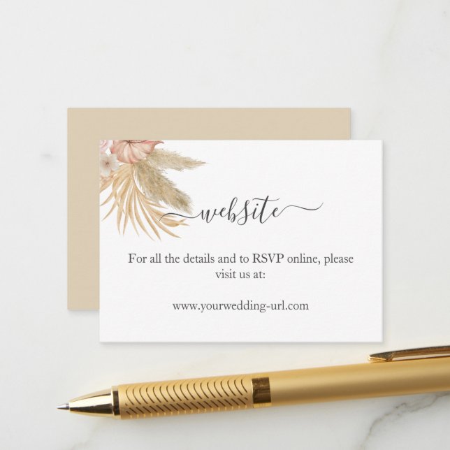 Neutral Palm and Pampas Flower Decor Wedding Enclosure Card (Front/Back In Situ)