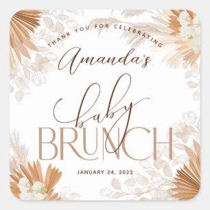 Neutral Pampas Baby Brunch Thank You Square Sticker