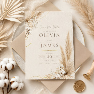 Neutral Pampas Elegance Boho Save the Date Card