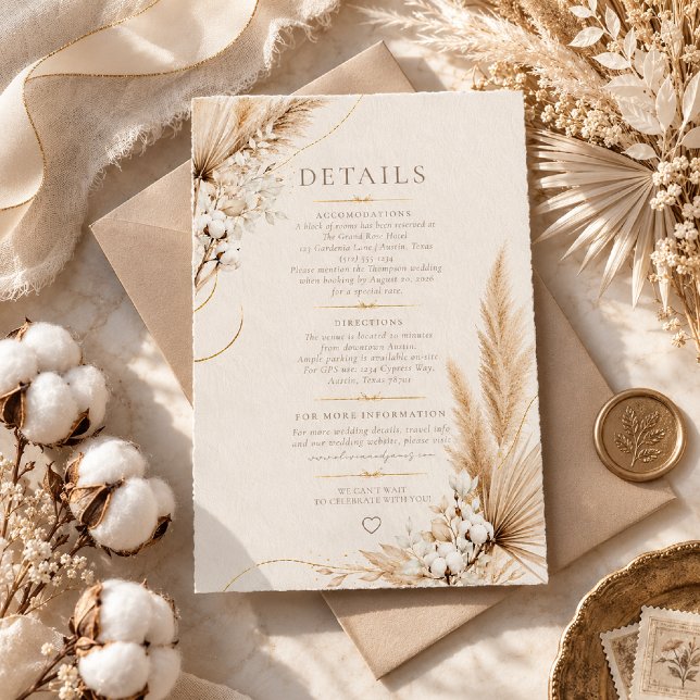 Neutral Pampas Elegance Boho Wedding Details Card (Creator Uploaded)