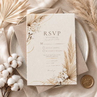 Neutral Pampas Elegance Boho Wedding RSVP Card