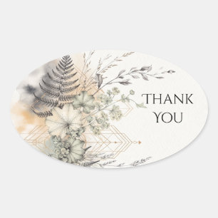 Neutral Pampas Fern Botanical Wedding Thank You St Oval Sticker