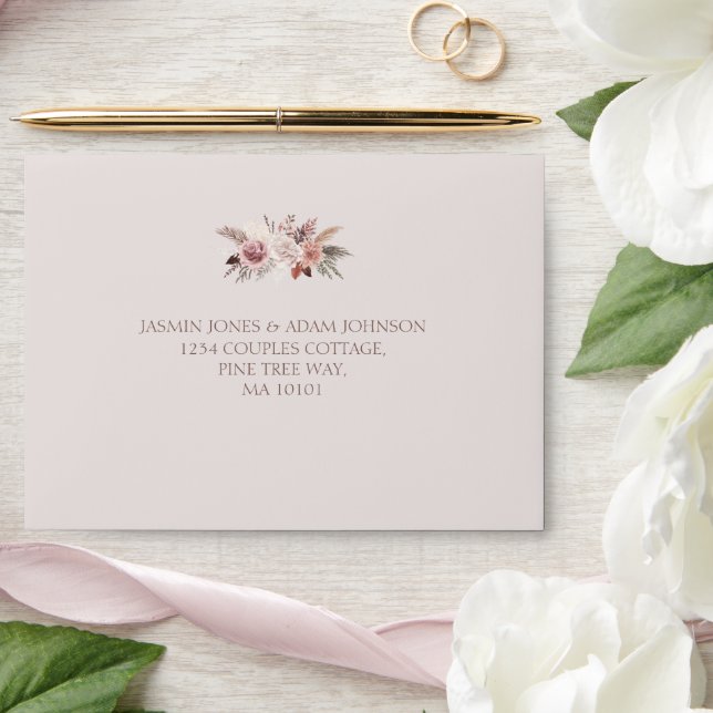 Neutral Pampas Floral Boho Wedding Envelope (Wedding)