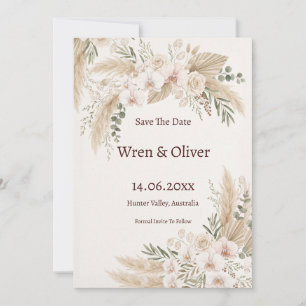 Neutral Pampas Floral Save the Date Card