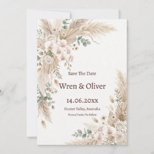 Neutral Pampas Floral Save the Date Card