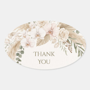Neutral Pampas Floral Thank You Oval Sticker