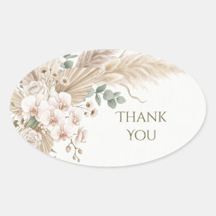 Neutral Pampas Floral Thank You Oval Sticker