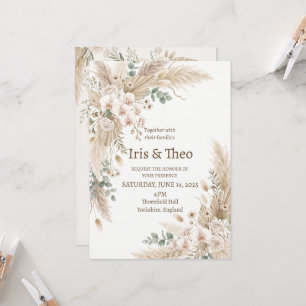 Neutral Pampas Floral Wedding Invitation