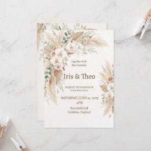 Neutral Pampas Floral Wedding Invitation