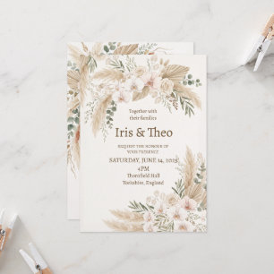 Neutral Pampas Floral Wedding Invitation