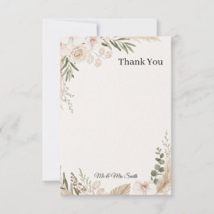 Neutral Pampas Floral Wedding Thank You Card