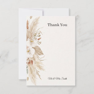 Neutral Pampas Floral Wedding Thank You Card